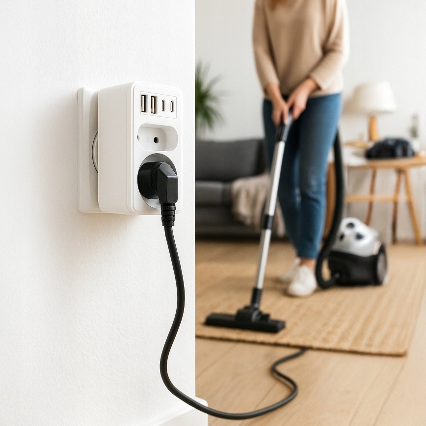 Tomada múltipla 2 tomadas + 2x USB-C + 2x USB-A