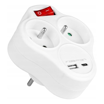 Tomada múltipla com interruptor 2 tomadas + USB-C + USB-A