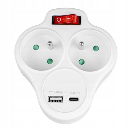 Tomada múltipla com interruptor 2 tomadas + USB-C + USB-A