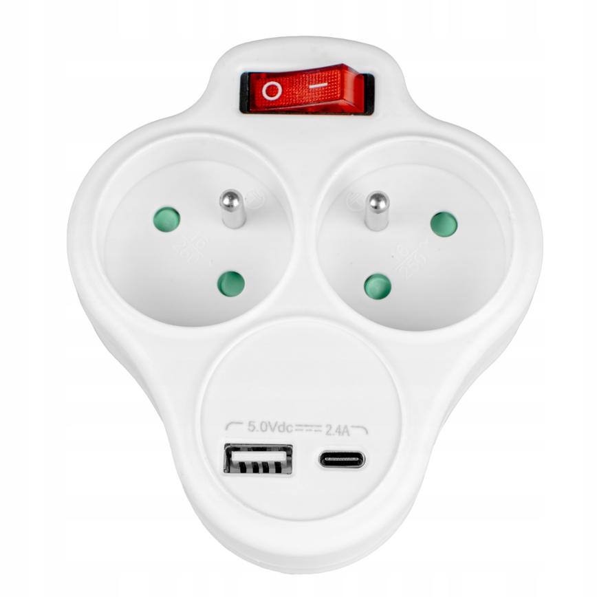 Tomada múltipla com interruptor 2 tomadas + USB-C + USB-A