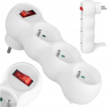 Tomada múltipla com interruptor, 3 tomadas