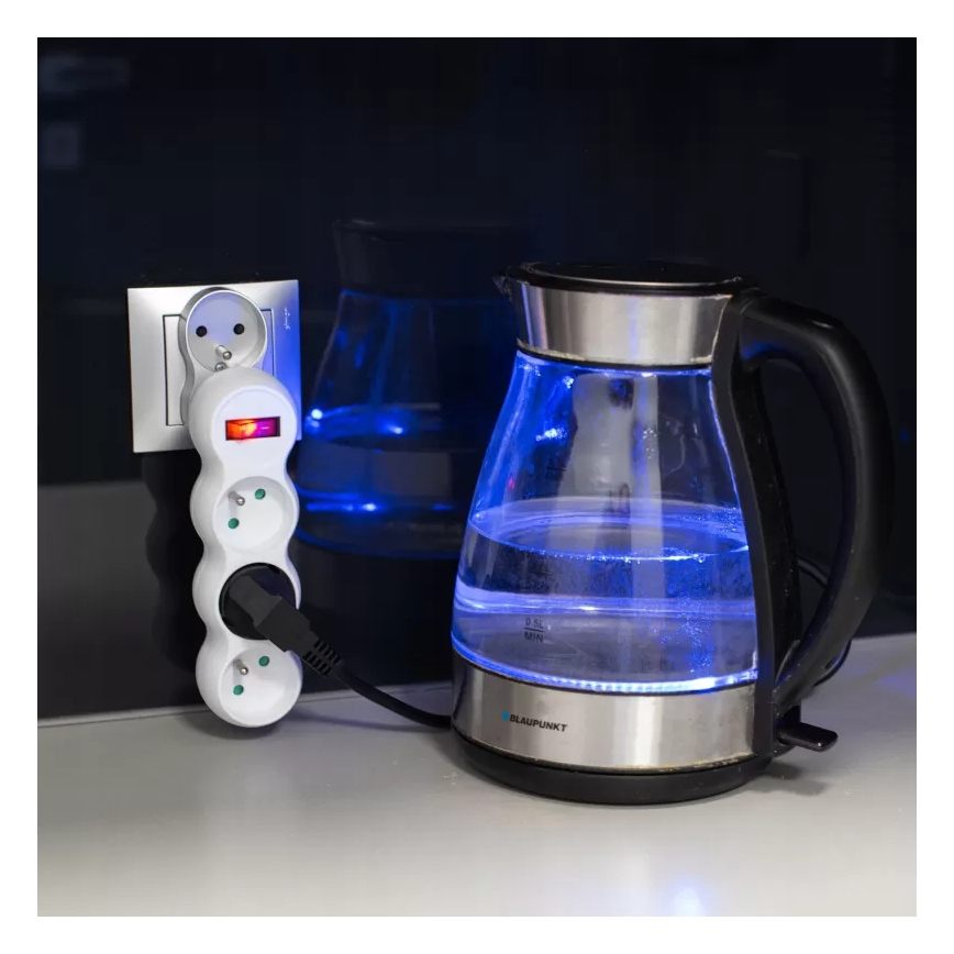 Tomada múltipla com interruptor, 3 tomadas