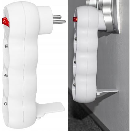 Tomada múltipla com interruptor, 3 tomadas