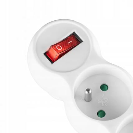 Tomada múltipla com interruptor, 3 tomadas