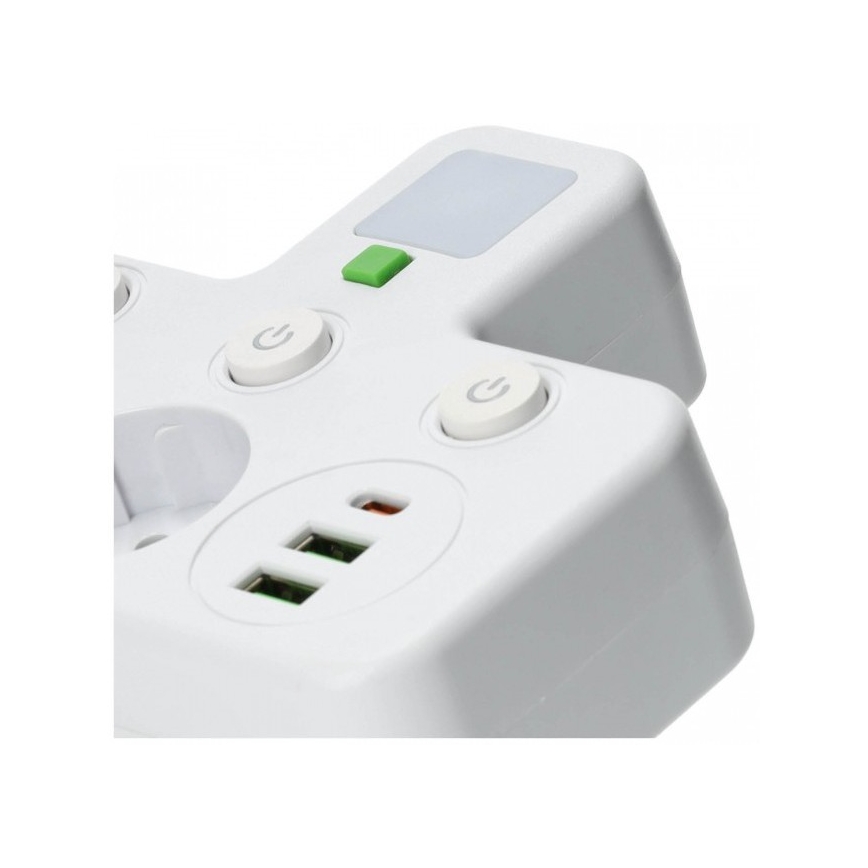 Tomada múltipla com interruptor e iluminação LED LINEA PRO 2 tomadas + 3x USB A/C SCHUKO 4000K branca
