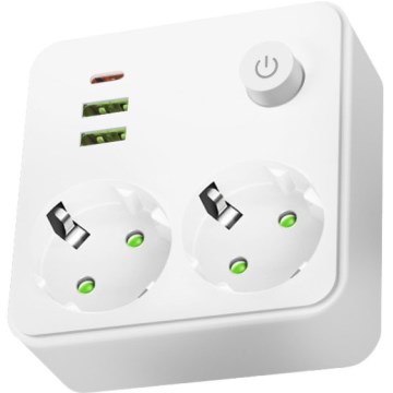 Tomada múltipla com interruptor LINEA 2x230V + 3xUSB A/C SCHUKO branca