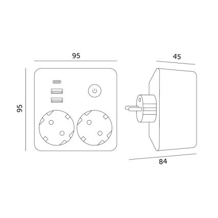 Tomada múltipla com interruptor LINEA 2x230V + 3xUSB A/C SCHUKO branca
