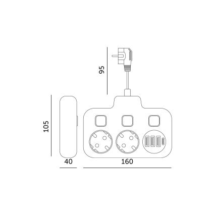 Tomada múltipla com interruptor LINEA 2x230V + 4xUSB A/C SCHUKO branca