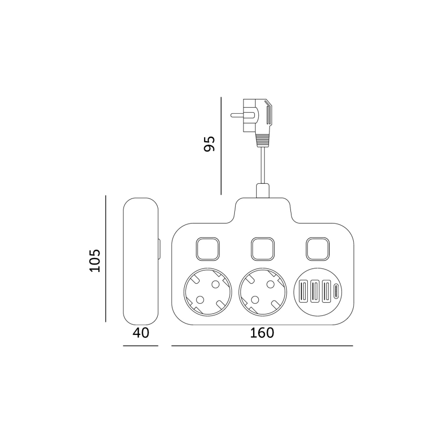 Tomada múltipla com interruptor LINEA 2x230V + 4xUSB A/C SCHUKO branca