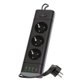 Tomada múltipla com interruptor LINEA PRO 3x230V+3xUSB-A + 1xUSB-C SCHUKO 1,5 m preta