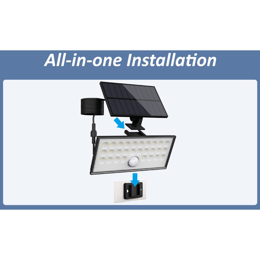 Top Light - Holofote LED solar de parede com sensor HELEON VARIO LED/8W/3,7V IP65 4000K 2200 mAh + comando