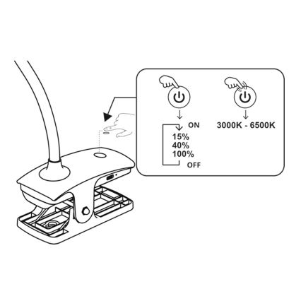 Top Light - Lâmpada de mesa LED tátil e dimerizável com clipe BELLA LED/4,8W/5V 3000-6500K branca