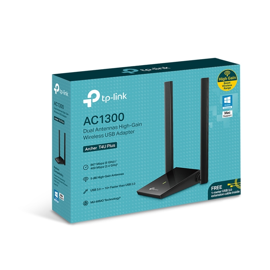 TP-Link - Adaptador de rede USB sem fios com antenas de alto ganho Archer T4U Plus Wi-Fi