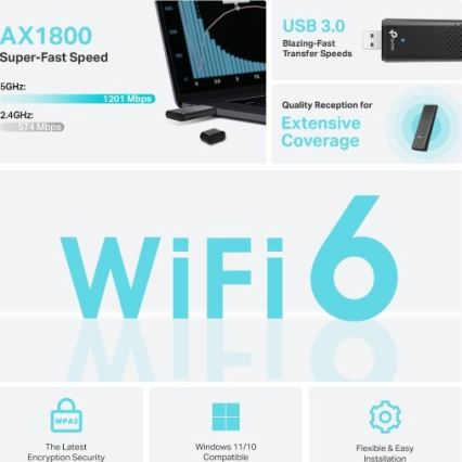 TP-Link - Adaptador USB sem fios de banda dupla com Wi-Fi 6 Archer TX20U