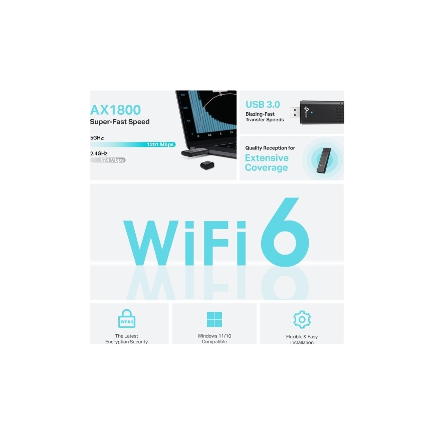 TP-Link - Adaptador USB sem fios de banda dupla com Wi-Fi 6 Archer TX20U