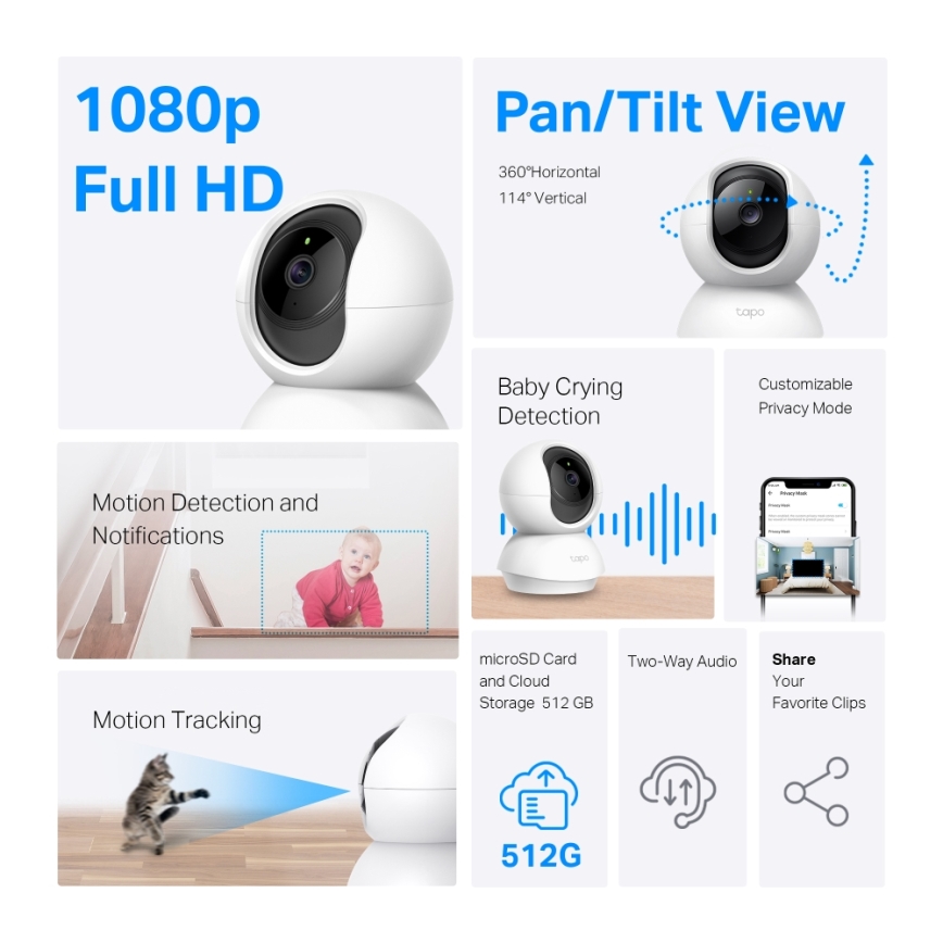 TP-Link - Câmara de segurança inteligente rotativa Wi-Fi