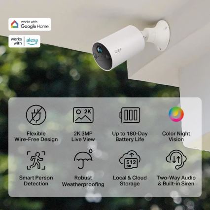 TP-Link - Câmara exterior inteligente com sensor, classificação IP65 e Wi-Fi