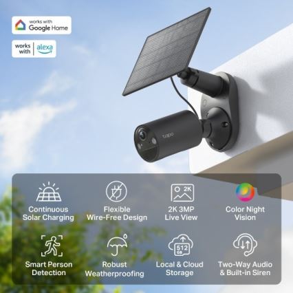 TP-Link - Câmara solar exterior com sensor, IP65, Wi‑Fi