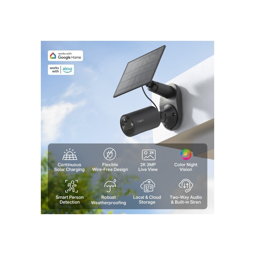 TP-Link - Câmara solar exterior com sensor, IP65, Wi‑Fi