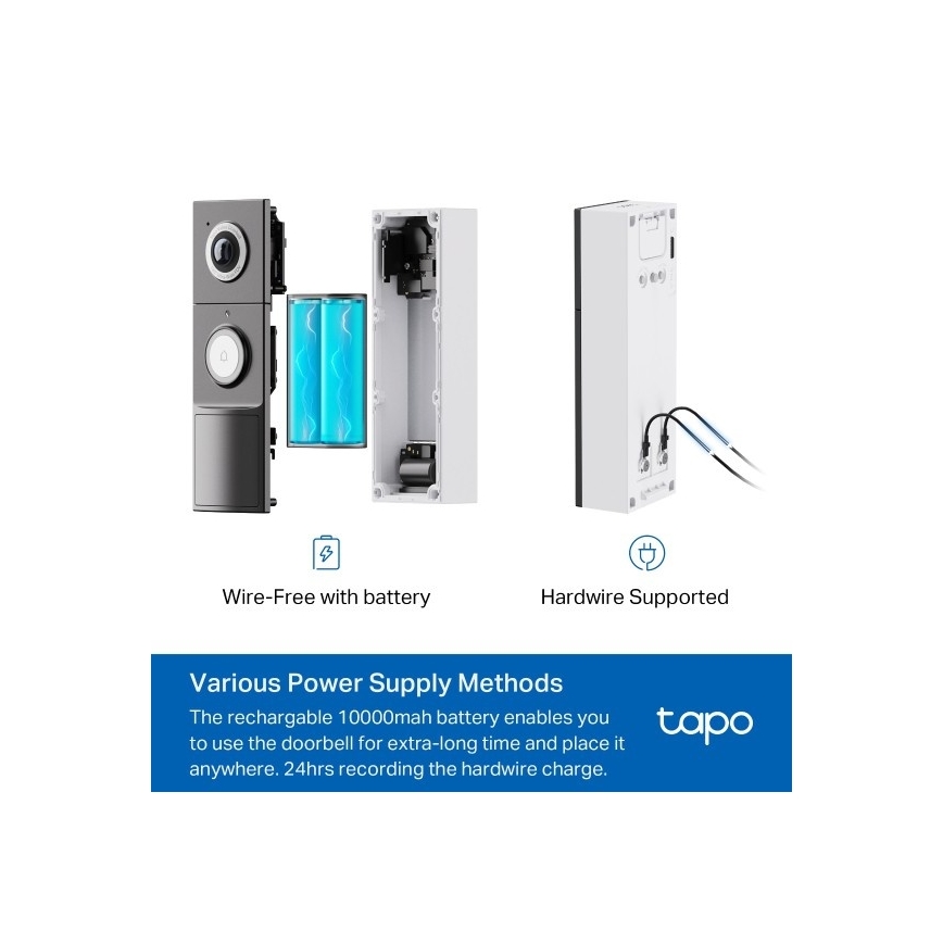 TP-Link - Campainha inteligente com vídeo e sensor 2K, bateria de 10000 mAh, IP66, Wi‑Fi