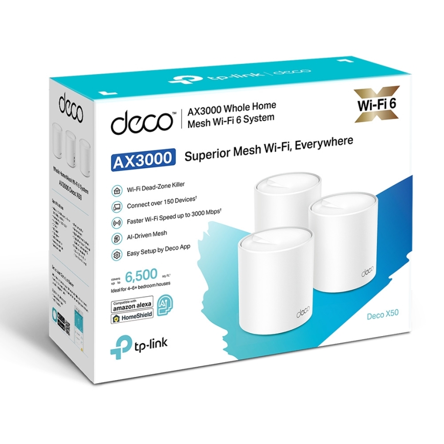 TP-Link - Conjunto com 3 unidades do sistema mesh Wi‑Fi 6 Deco X50 para toda a casa