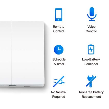 TP-Link - Interruptor de luz inteligente de dois botões 2xAAA Wi-Fi