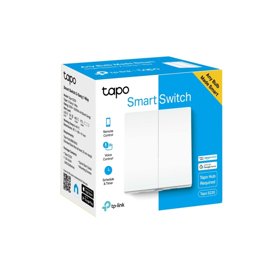 TP-Link - Interruptor de luz inteligente de dois botões 2xAAA Wi-Fi