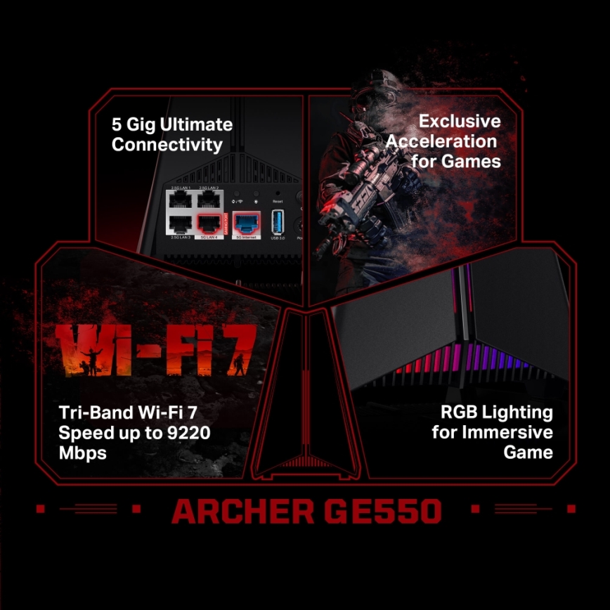 TP-Link - Roteador gamer tri‑banda Wi‑Fi 7 Archer GE550