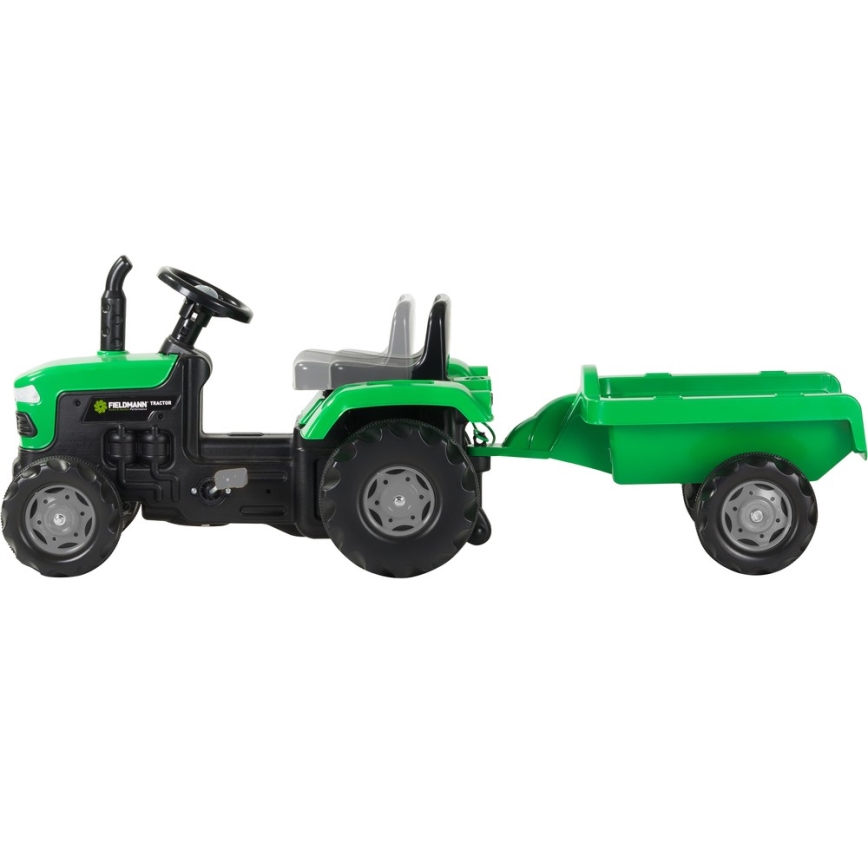 Trator a pedal com um carrinho preto/verde
