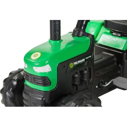 Trator a pedal com um carrinho preto/verde