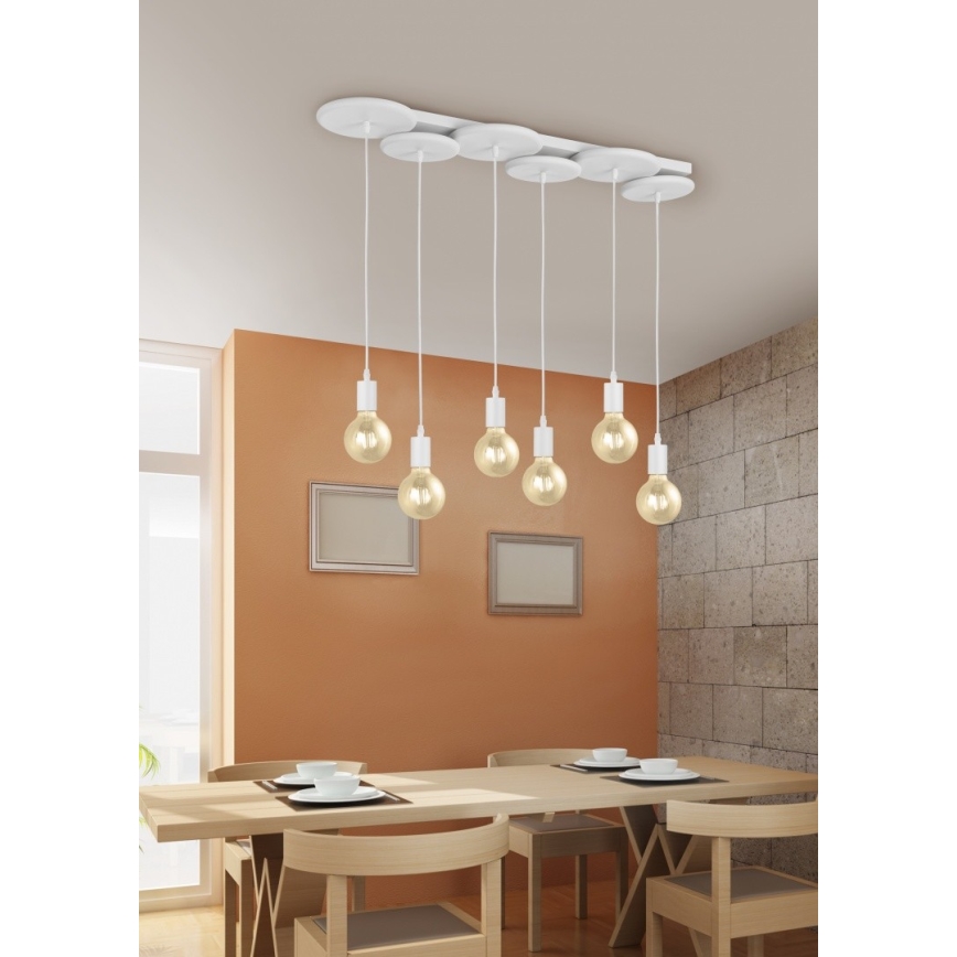 Trio - Candelabro suspenso DISCUS 6xE27/28W/230V branco