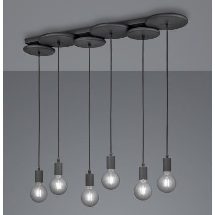 Trio - Candelabro suspenso DISCUS 6xE27/28W/230V preto