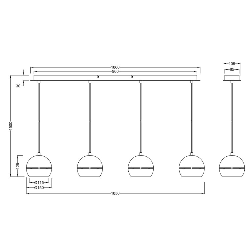 Trio - Candelabro suspenso FLETCHER 4xE14/40W/230V cromado mate