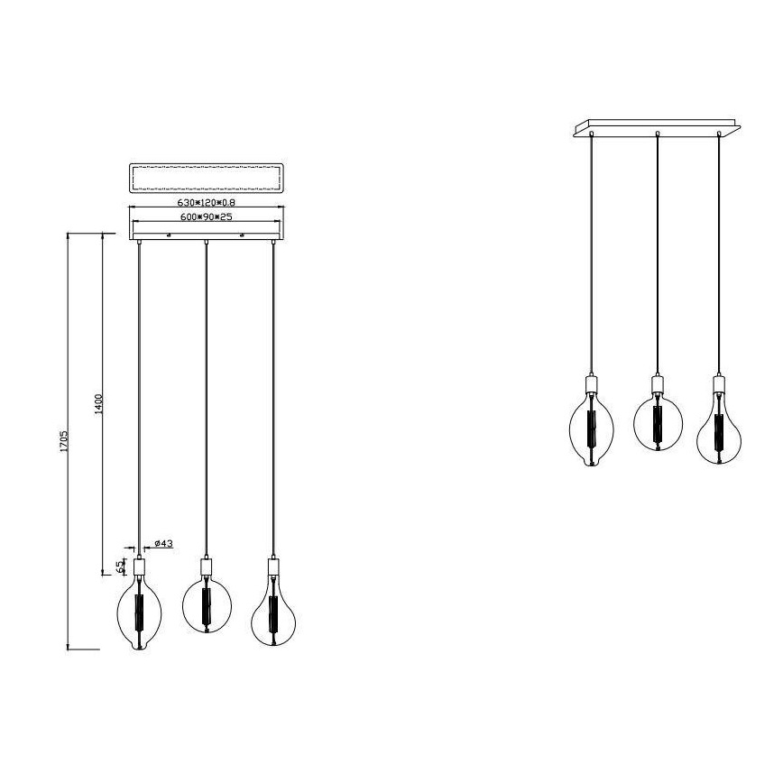 Trio - Candelabro suspenso LED com regulação GINSTER 3xE27/8W/230V