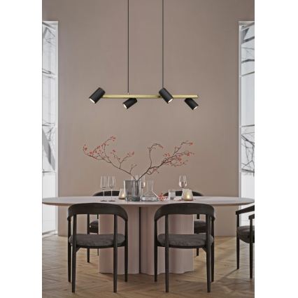 Trio - Lustre suspenso em cabo MARLEY 4xGU10/35W/230V preto/dourado
