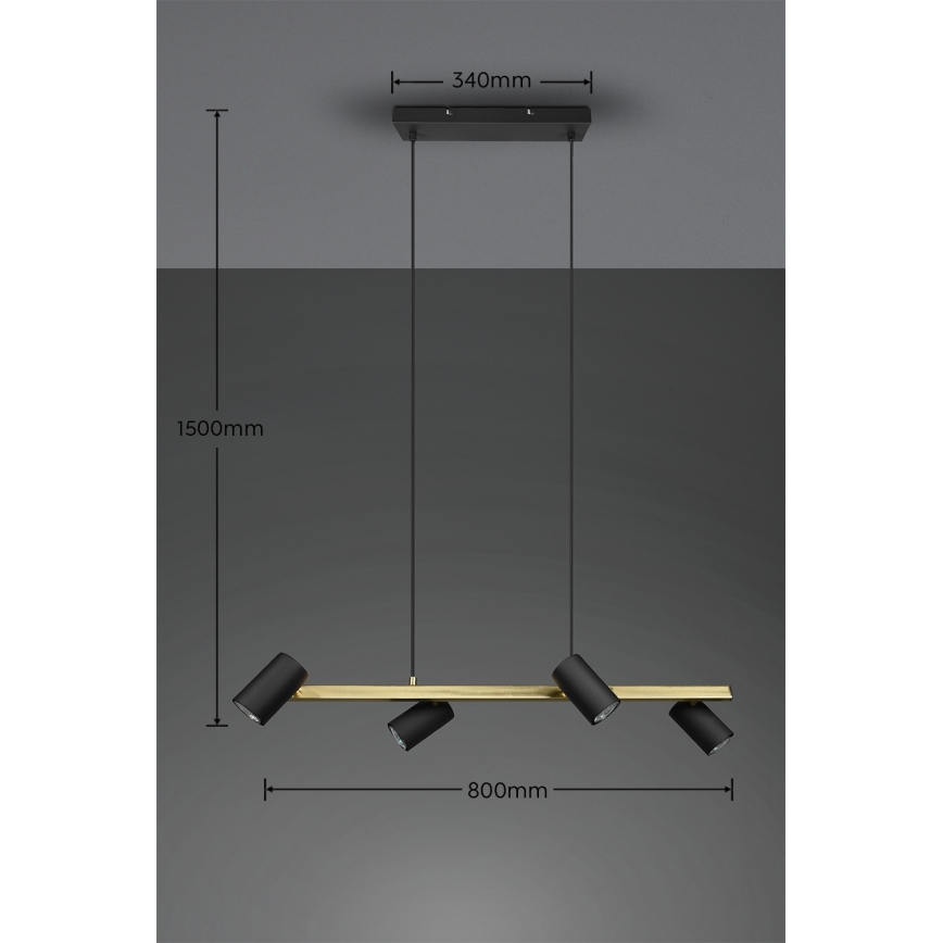 Trio - Lustre suspenso em cabo MARLEY 4xGU10/35W/230V preto/dourado
