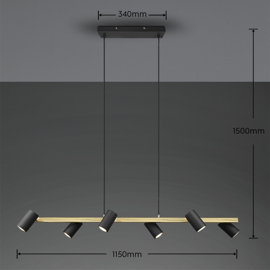Trio - Lustre suspenso por cabo MARLEY 6xGU10/35W/230V preto/dourado