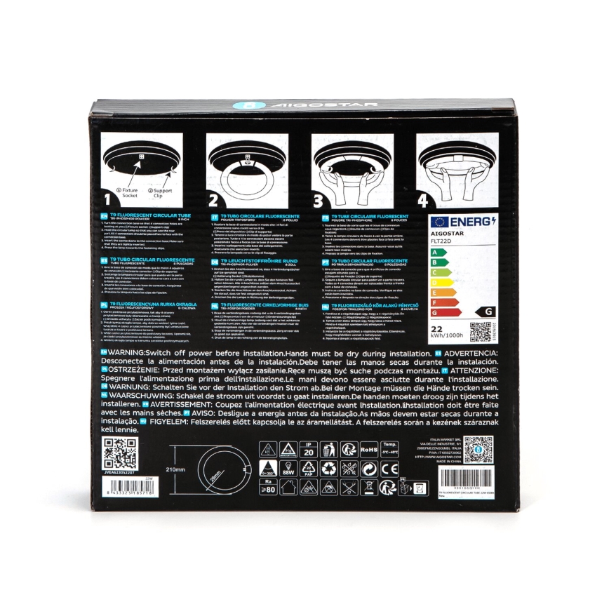 Tubo fluorescente T9 G24q-1/22W/230V 6500K - Aigostar