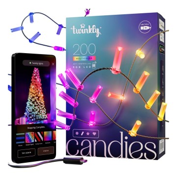 Twinkly - Luzes de Natal LED RGB reguláveis CANDIES 200 LEDs 14 m USB Wi-Fi
