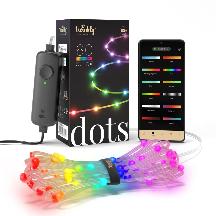 Twinkly - Guirlanda LED RGB dimerizável DOTS 60 LEDs 7 m USB Wi-Fi