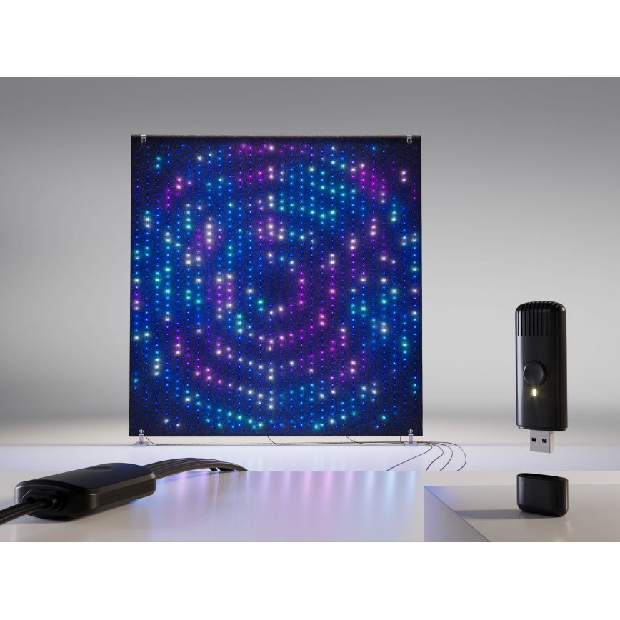 Twinkly - Painel luminoso exterior LIGHTWALL LED RGBW regulável 1120 LEDs 2,6 x 2,7 m IP44 Wi-Fi + dongle de música