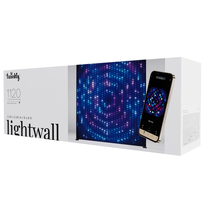 Twinkly - Painel luminoso exterior LIGHTWALL LED RGBW regulável 1120 LEDs 2,6 x 2,7 m IP44 Wi-Fi + dongle de música