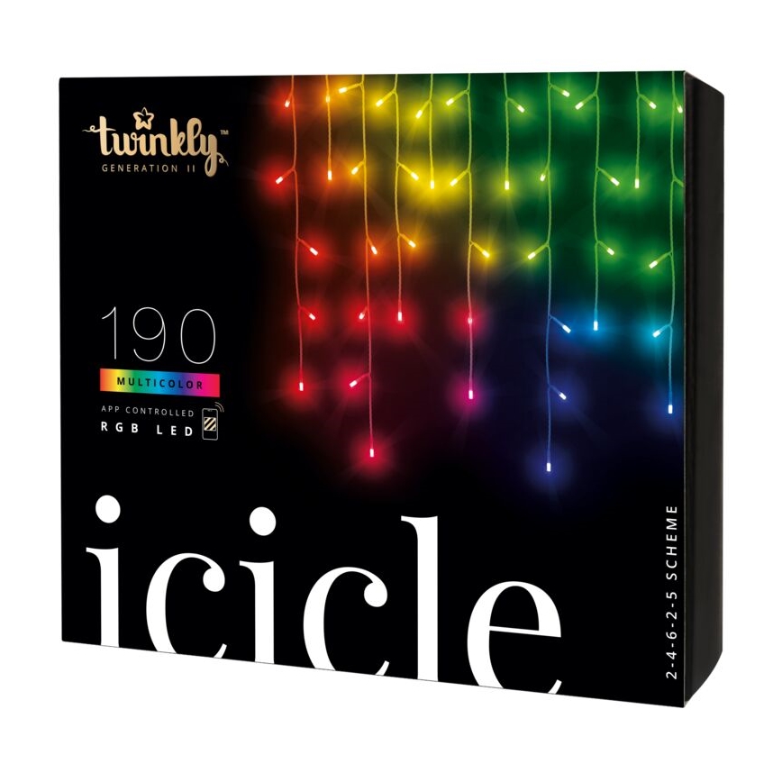 Twinkly - LED RGB Regulação exterior Cortina de Natal ICICLE 190xLED 11,5m IP44 Wi-Fi