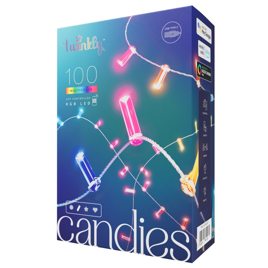 Twinkly - LED RGB Regulação Corrente de Natal CANDIES 100xLED 8 m USB Wi-Fi