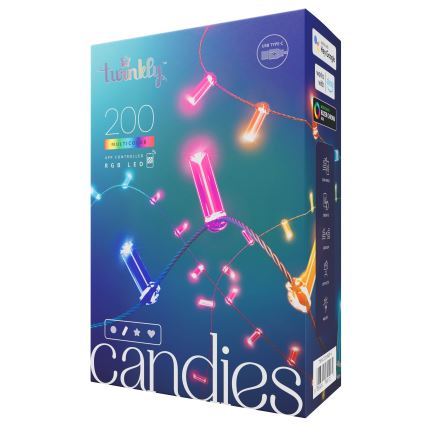 Twinkly - Guirlanda LED RGB Regulável CANDIES 200 LEDs 14 m USB Wi‑Fi