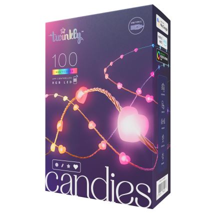 Twinkly - Cordão de luzes LED RGB dimerizável CANDIES 100xLED 8 m USB Wi-Fi