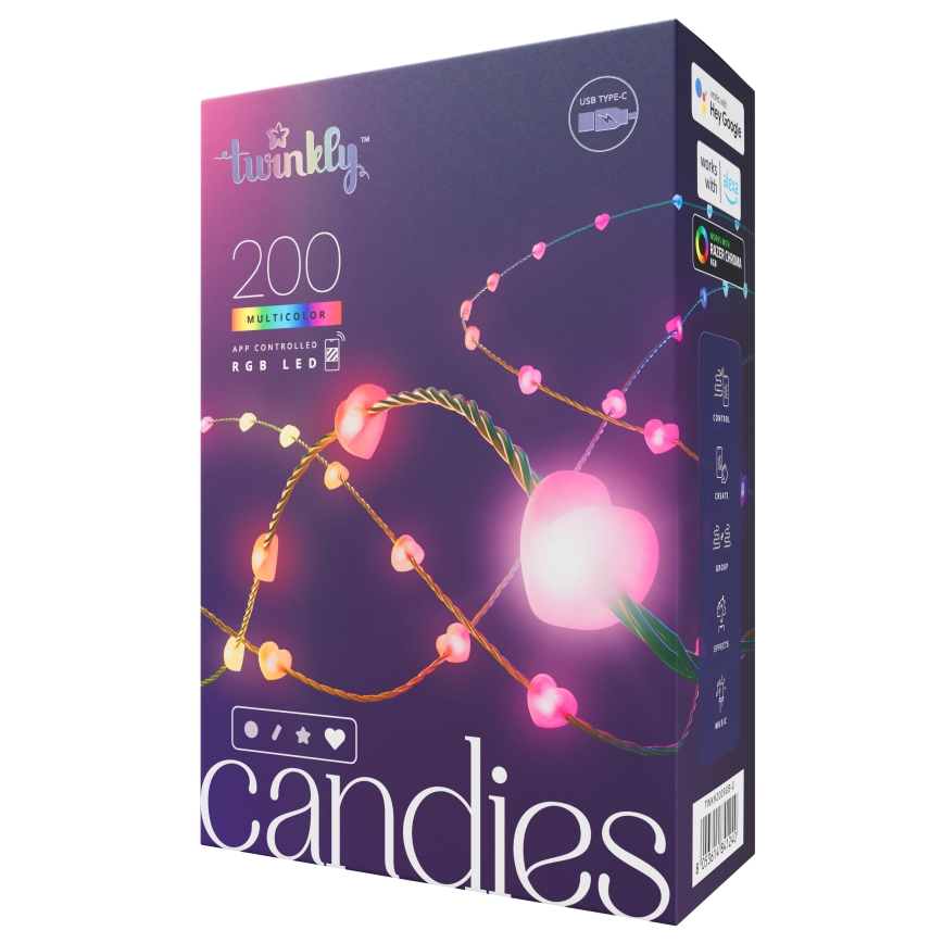 Twinkly - LED RGB Regulação Corrente de Natal CANDIES 200xLED 14 m USB Wi-Fi