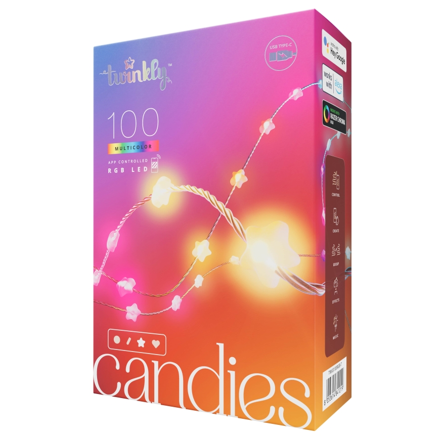 Twinkly - LED RGB Regulação Corrente de Natal CANDIES 100xLED 8 m USB Wi-Fi