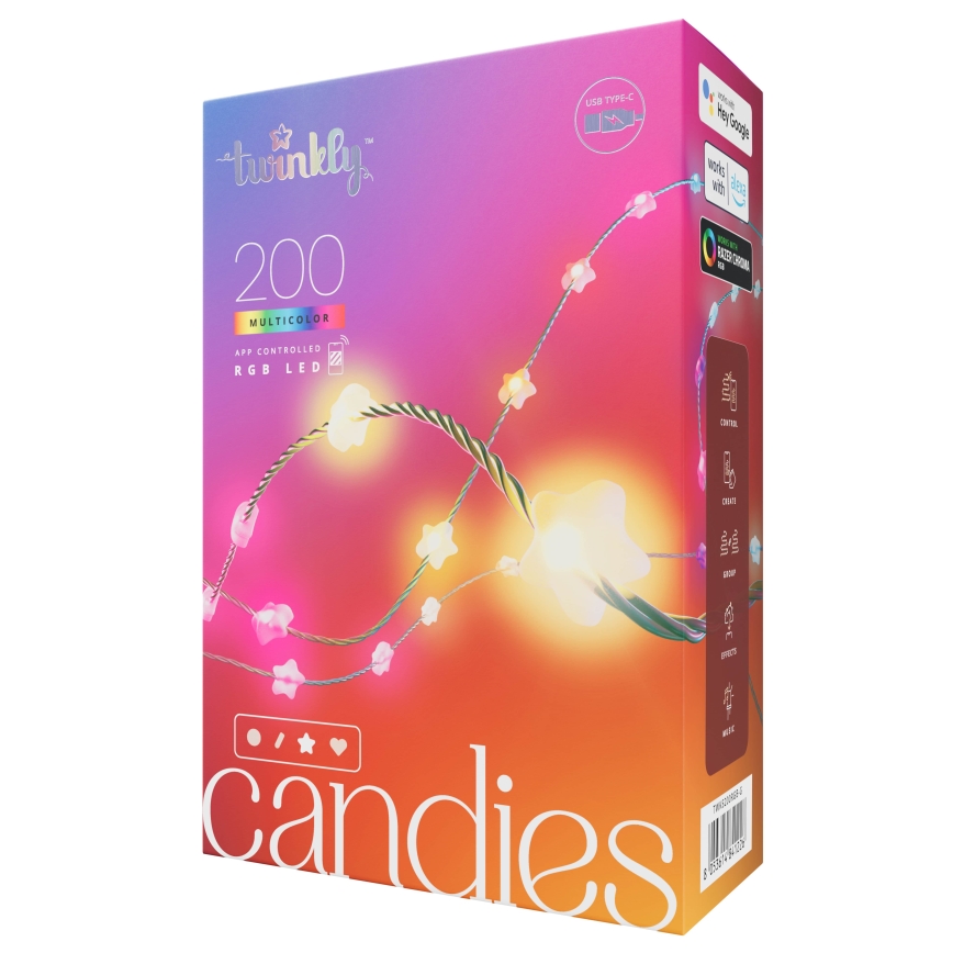 Twinkly - Cordão de luzes LED RGB regulável CANDIES 200 LEDs 14 m USB Wi-Fi