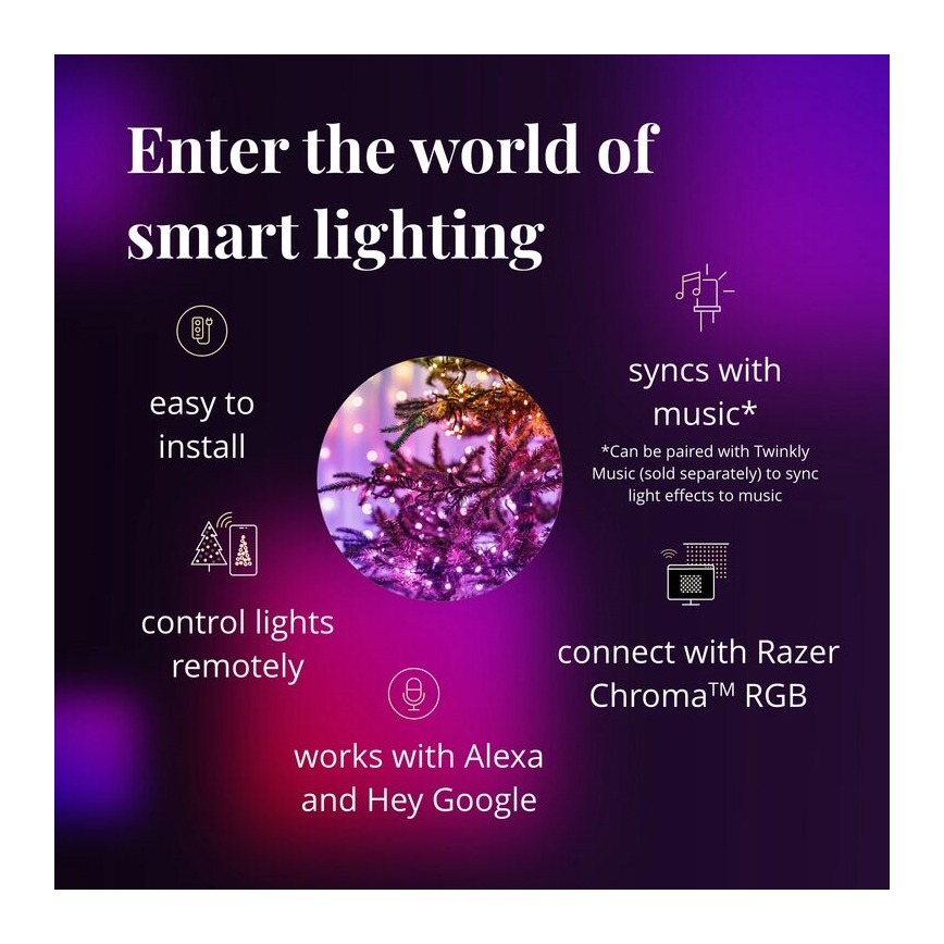 Twinkly - Cordão de luzes exterior STRINGS RGB com 250 LEDs reguláveis, 23,5 m, IP44, Wi‑Fi
